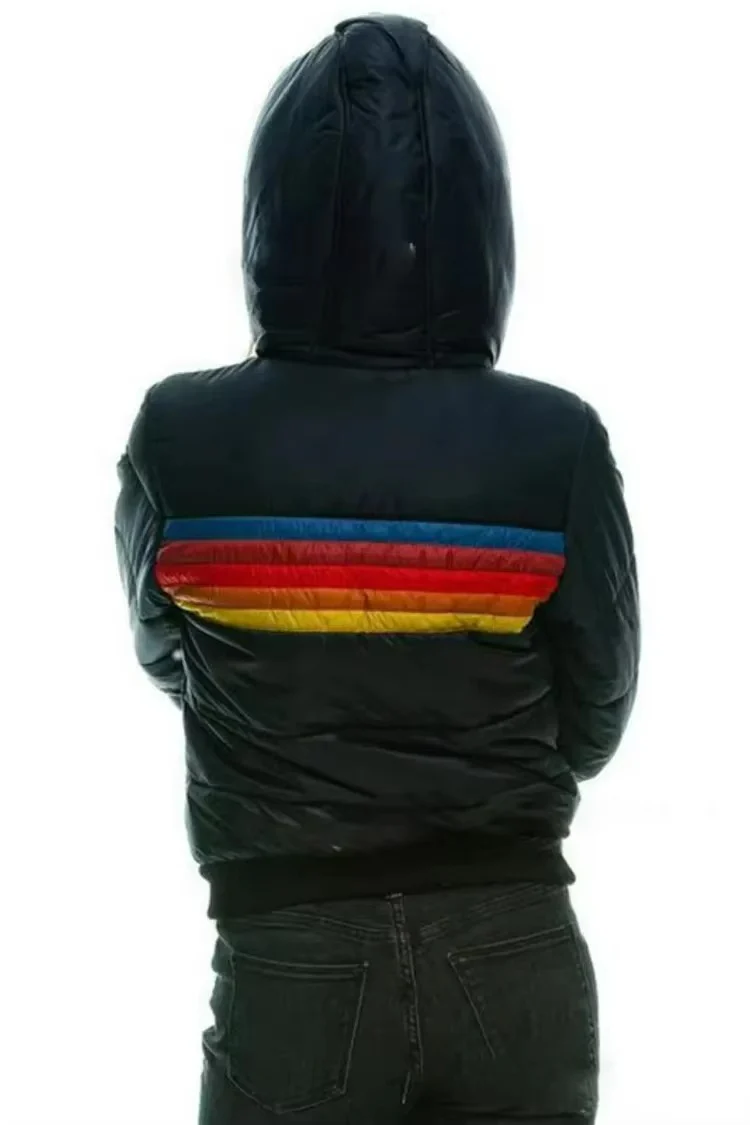 Women's Retro Striped Padded Puffer Jacket - Image 3
