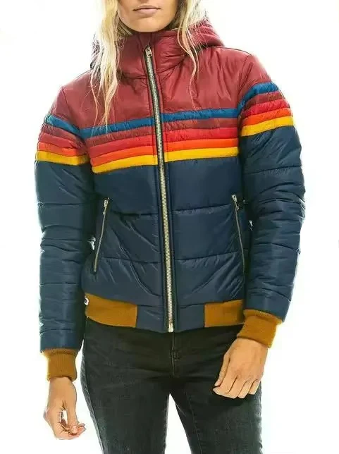 Women's Retro Striped Padded Puffer Jacket - Image 6