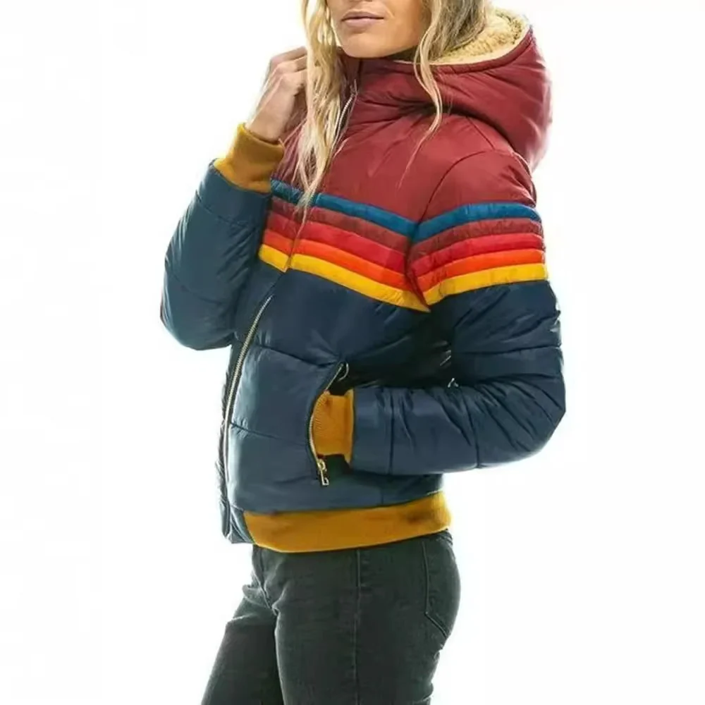 Women's Retro Striped Padded Puffer Jacket - Image 7