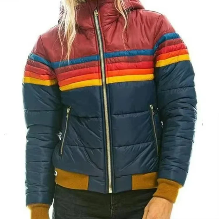 Women's Retro Striped Padded Puffer Jacket - Image 8
