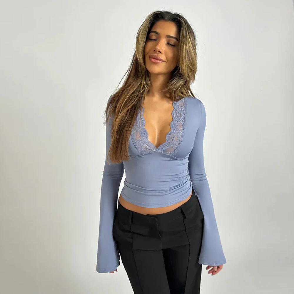 Women's Feminine Long-sleeved top with lace - Image 10