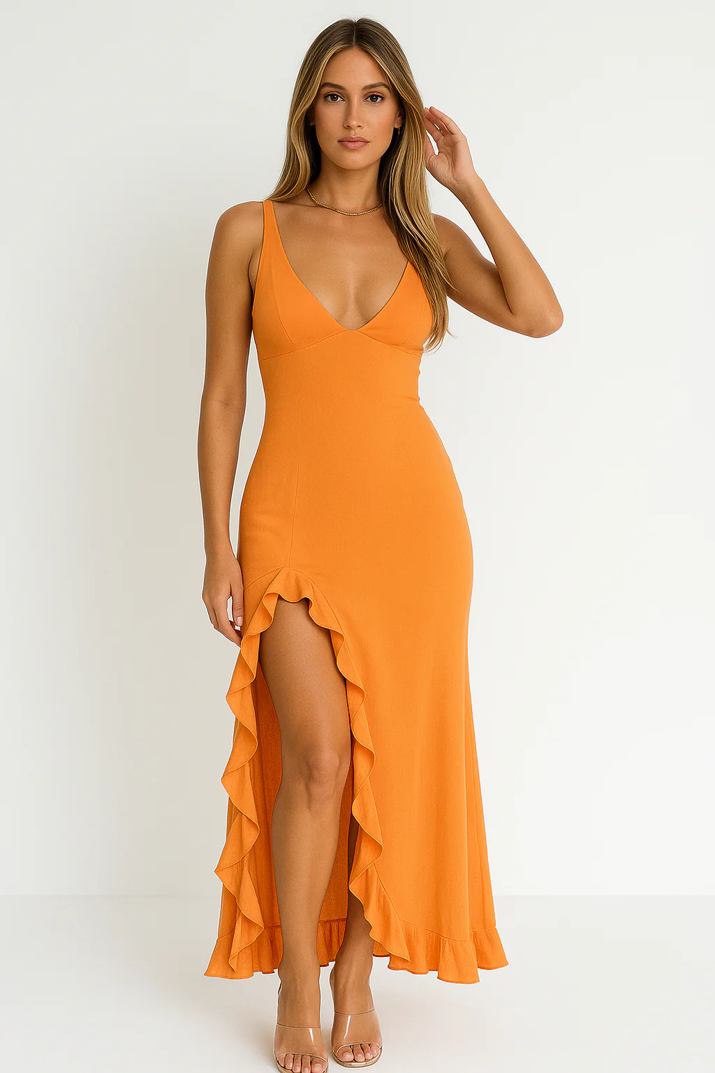 Ruched V-neck Wedding Guest Maxi Dress - Image 6