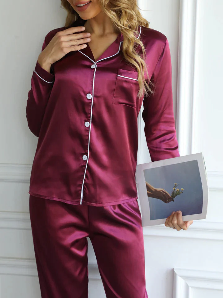 Women's Long Sleeve Satin Pajama Set - Image 4