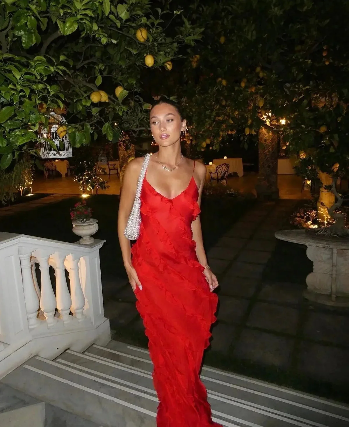 Romantic Ruffle Chiffon Evening Gown Maxi Dress - Image 2