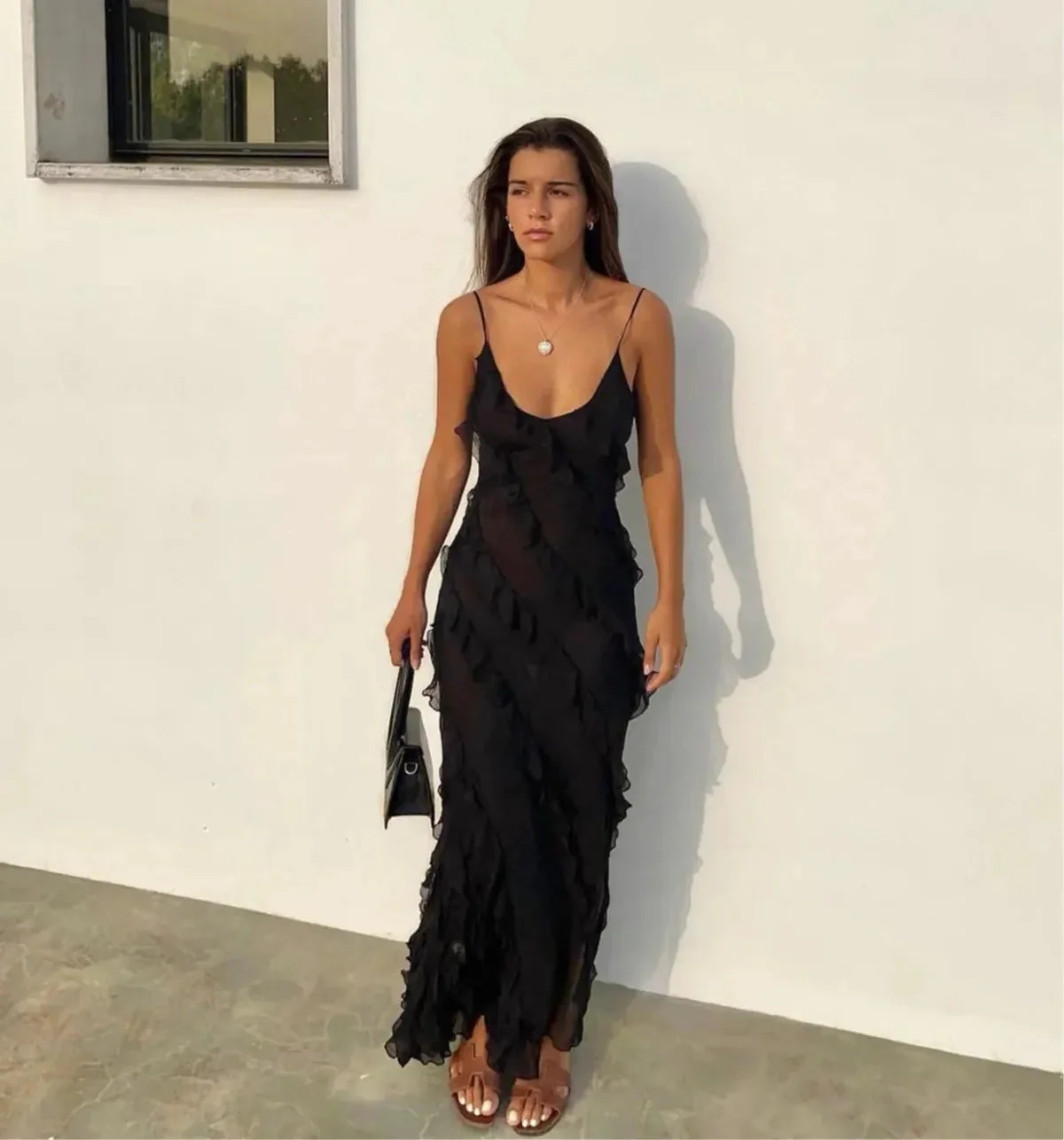Romantic Ruffle Chiffon Evening Gown Maxi Dress - Image 6