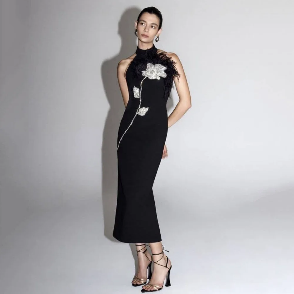 Backless Feather Embellished Midi Dress - Image 3