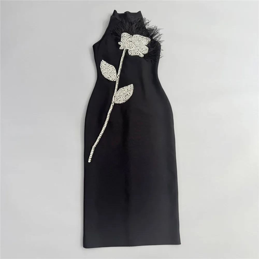 Backless Feather Embellished Midi Dress - Image 4