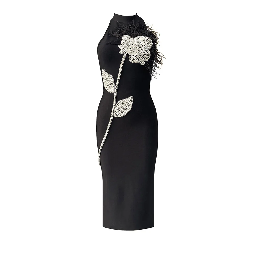 Backless Feather Embellished Midi Dress - Image 5