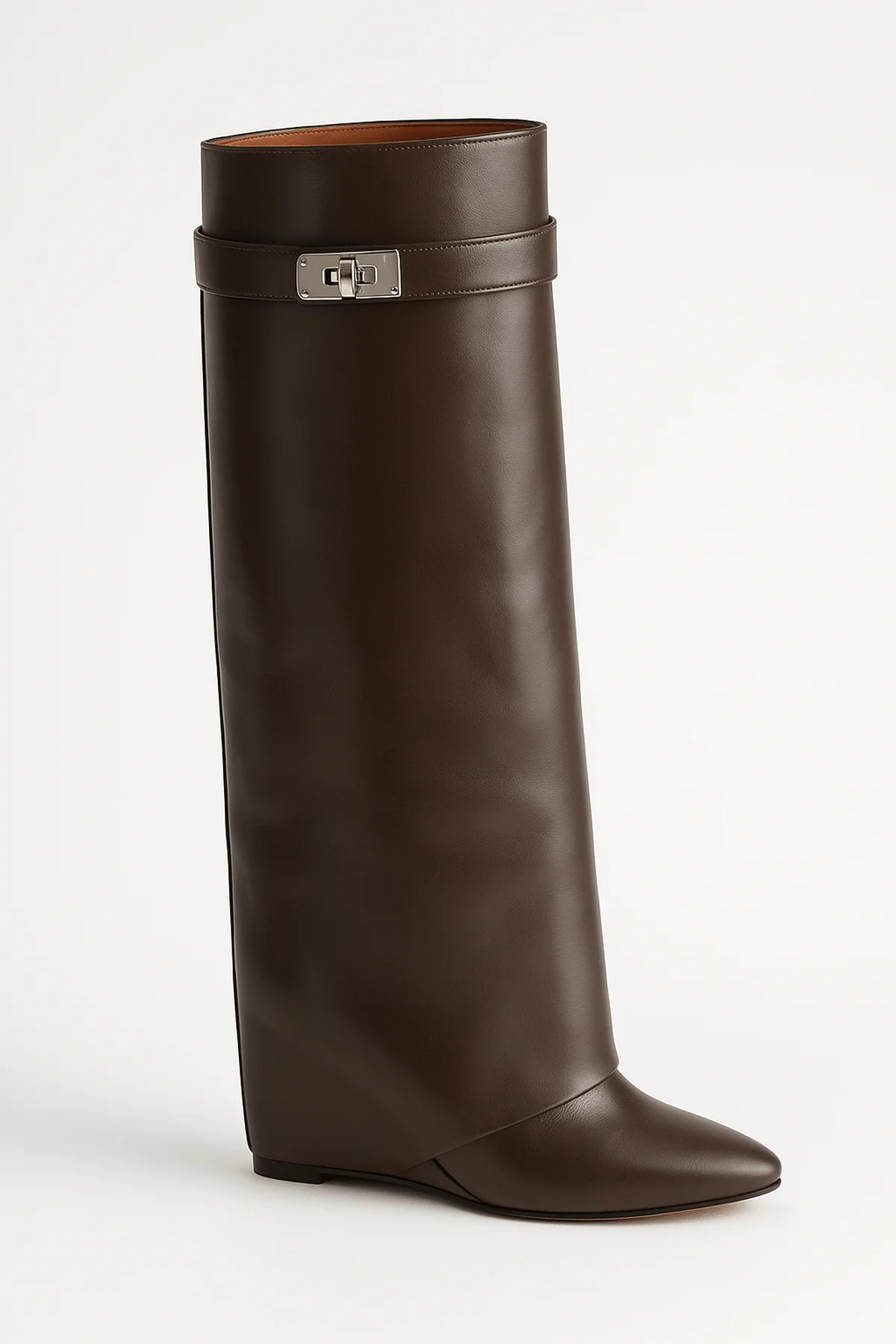 Women's Shark Lock Knee-High Faux Leather Boots - Image 5