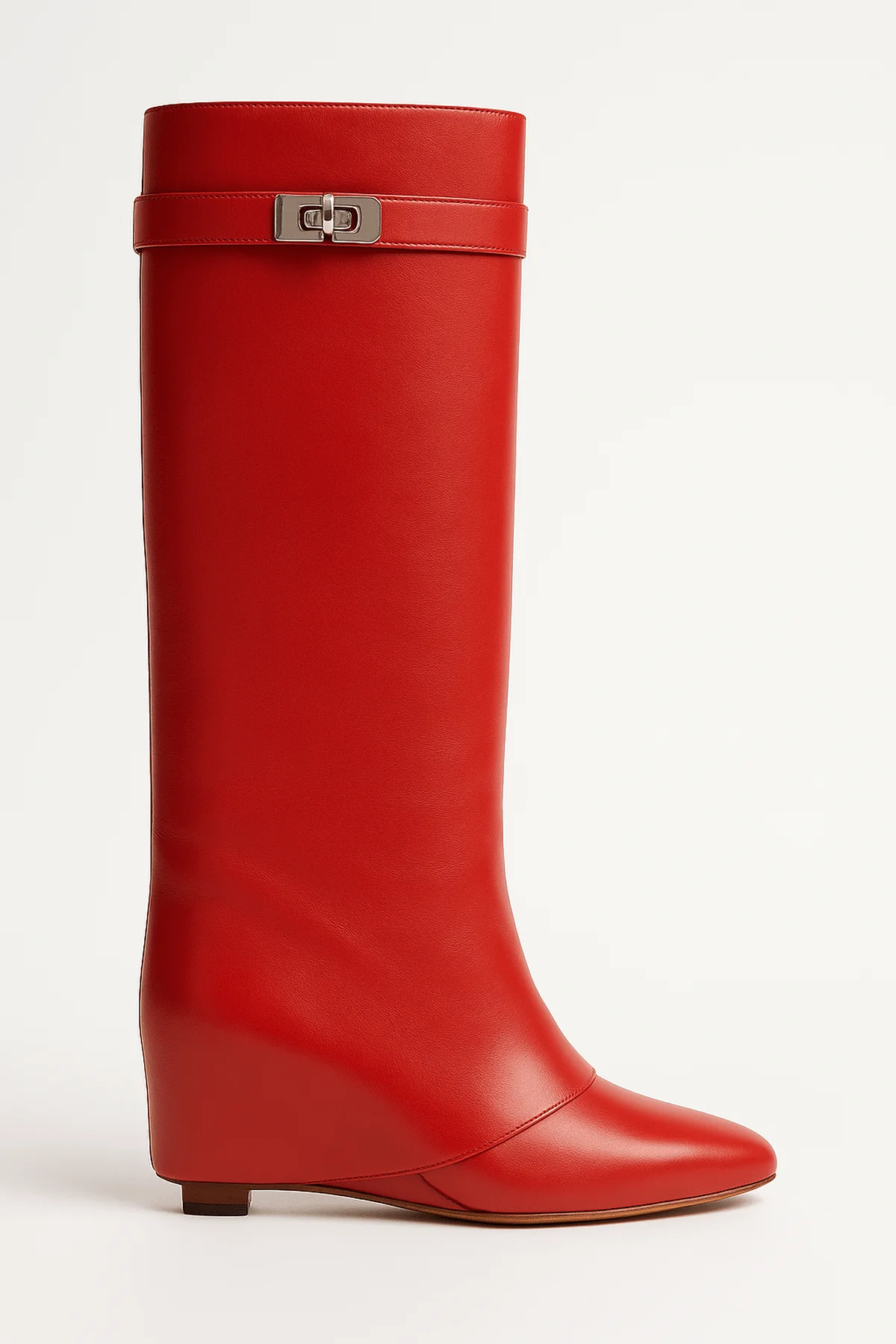 Women's Shark Lock Knee-High Faux Leather Boots - Image 6