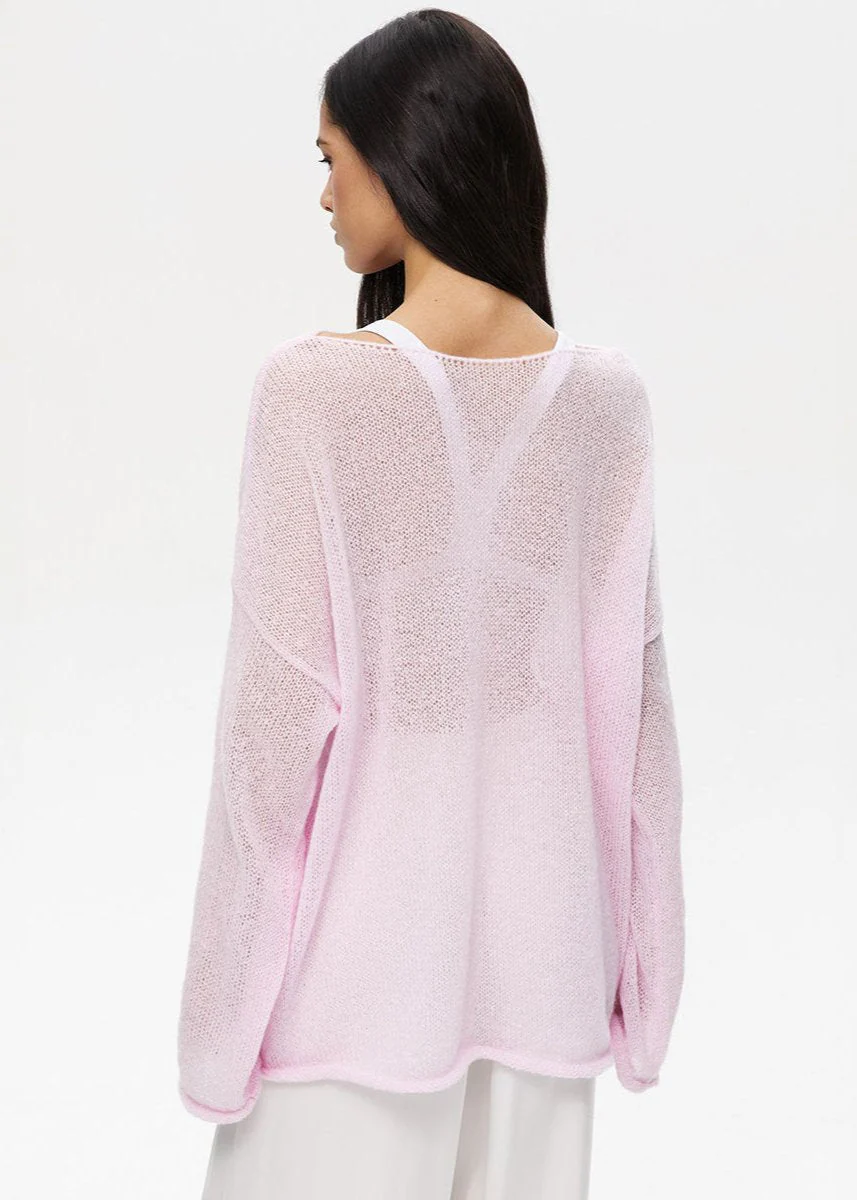 Sheer Pastel Pink Knit Sweater - Image 3