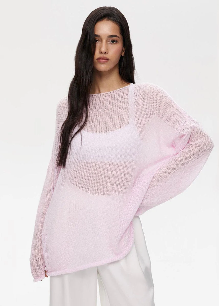 Sheer Pastel Pink Knit Sweater - Image 4
