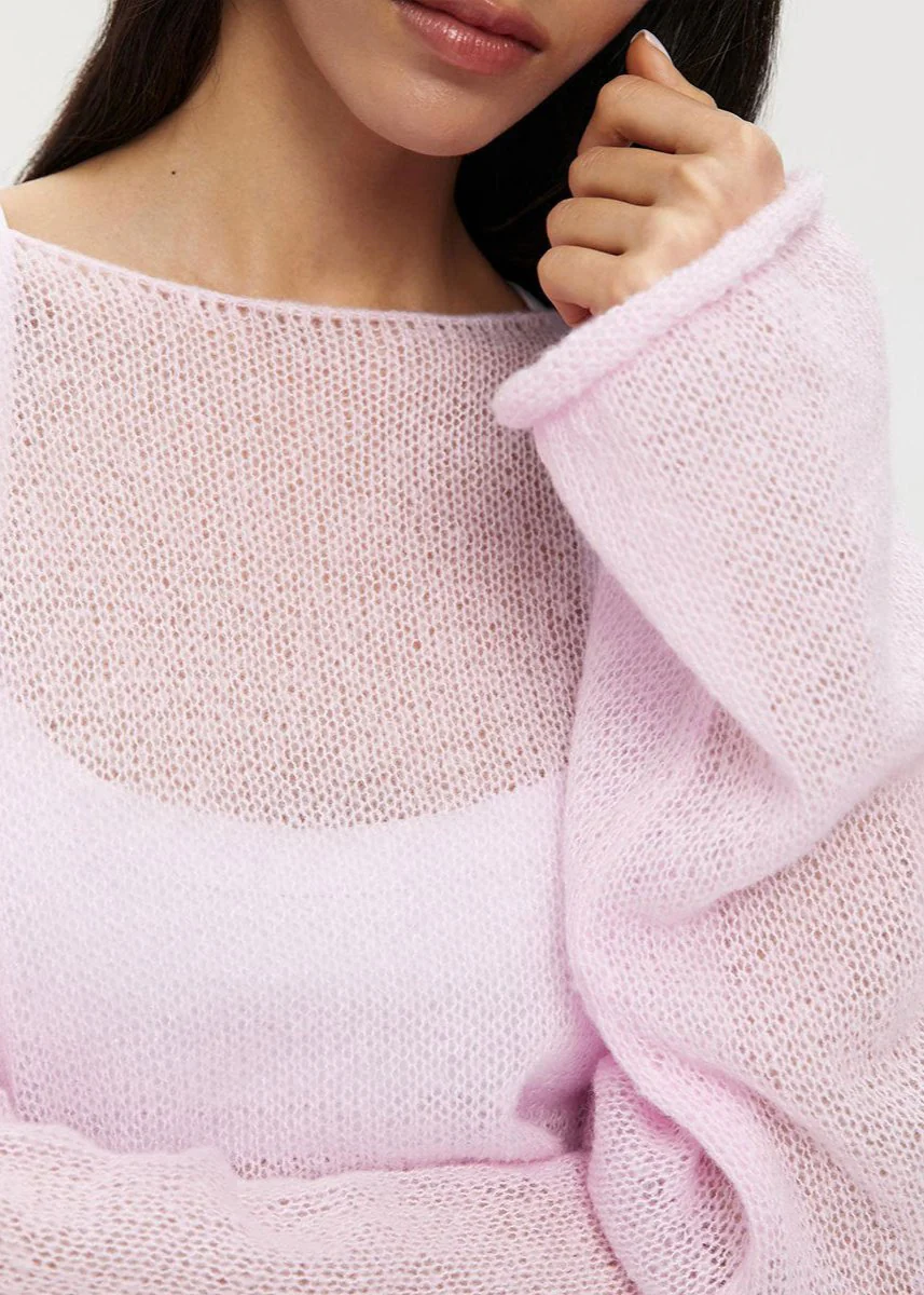 Sheer Pastel Pink Knit Sweater - Image 5