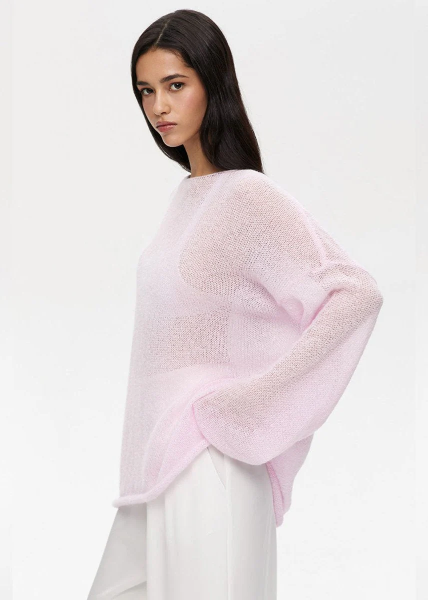 Sheer Pastel Pink Knit Sweater - Image 6
