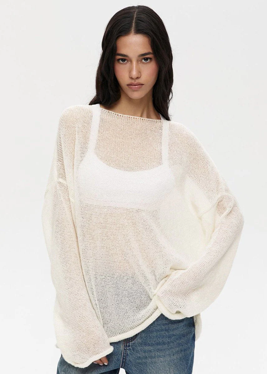 Sheer Pastel Pink Knit Sweater - Image 7