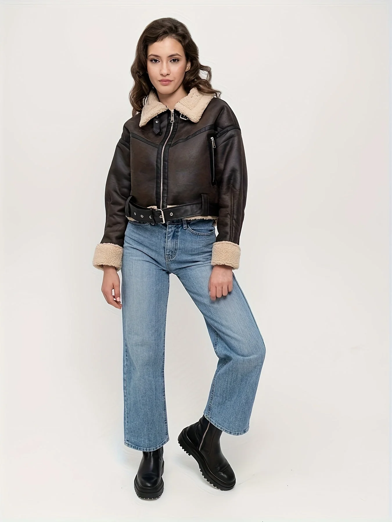 Women's Short Leather Winter Jacket - Image 3