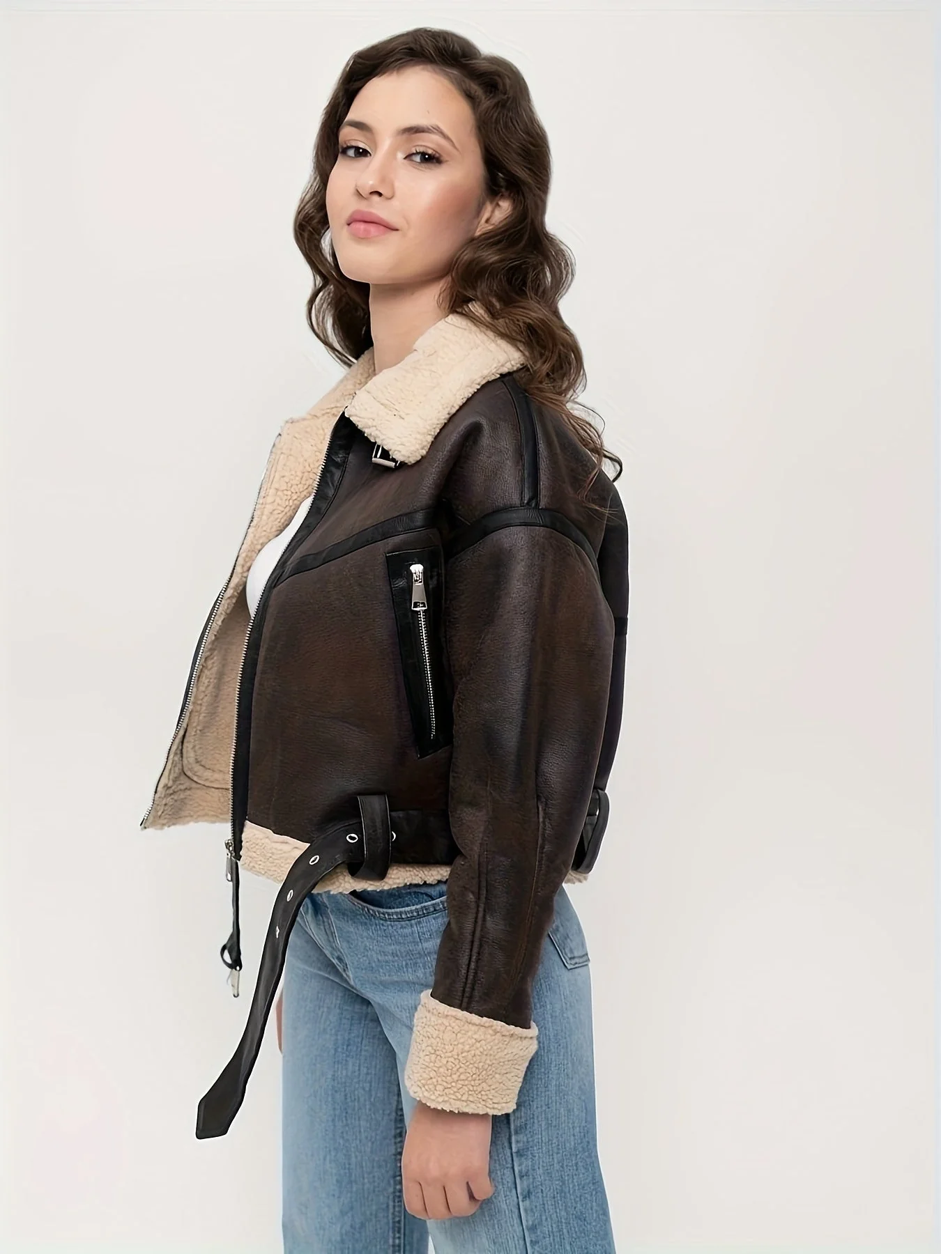 Women's Short Leather Winter Jacket - Image 5