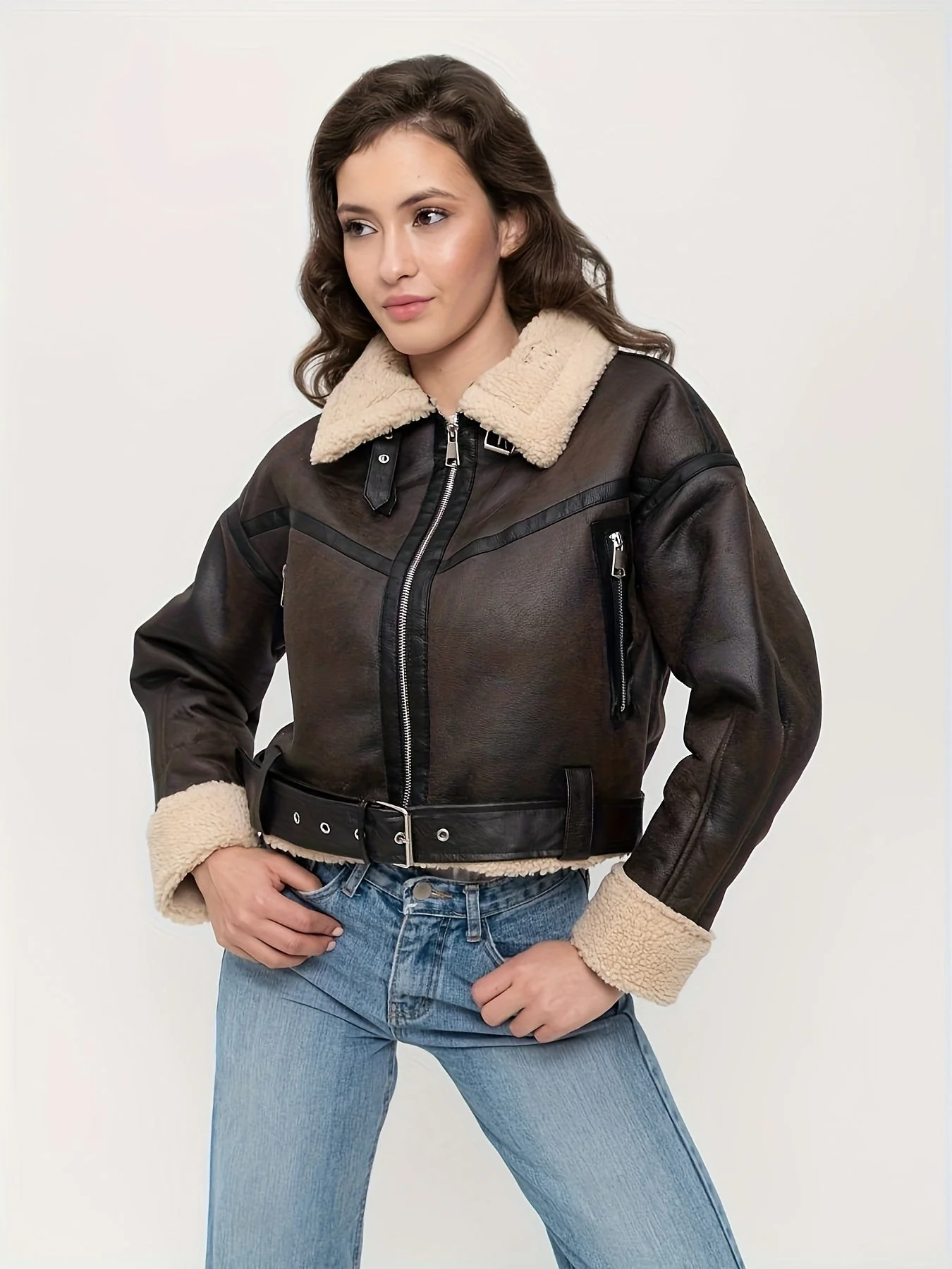Women's Short Leather Winter Jacket - Image 6
