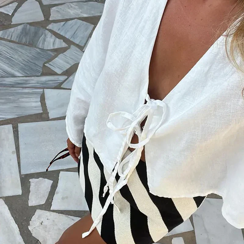 Sicily Front-Tie Linen Top - Image 4