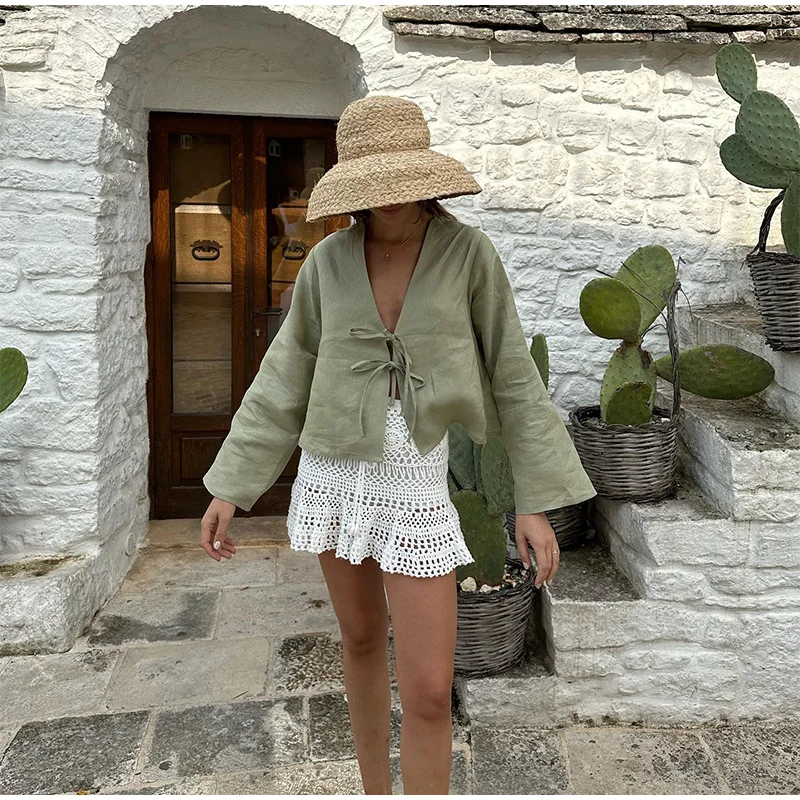 Sicily Front-Tie Linen Top - Image 5