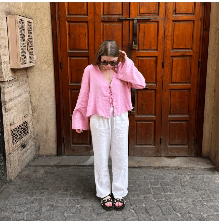 Sicily Front-Tie Linen Top - Image 6