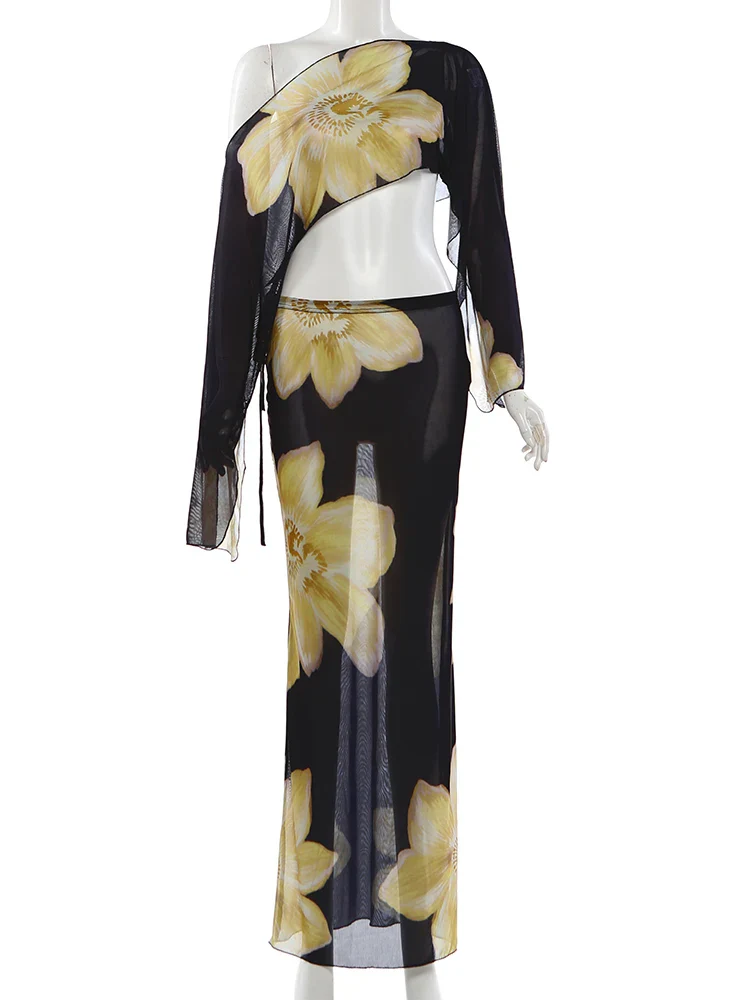 Printed One Shoulder Two Piece Set with Flowy Sleeve Detail - Image 6