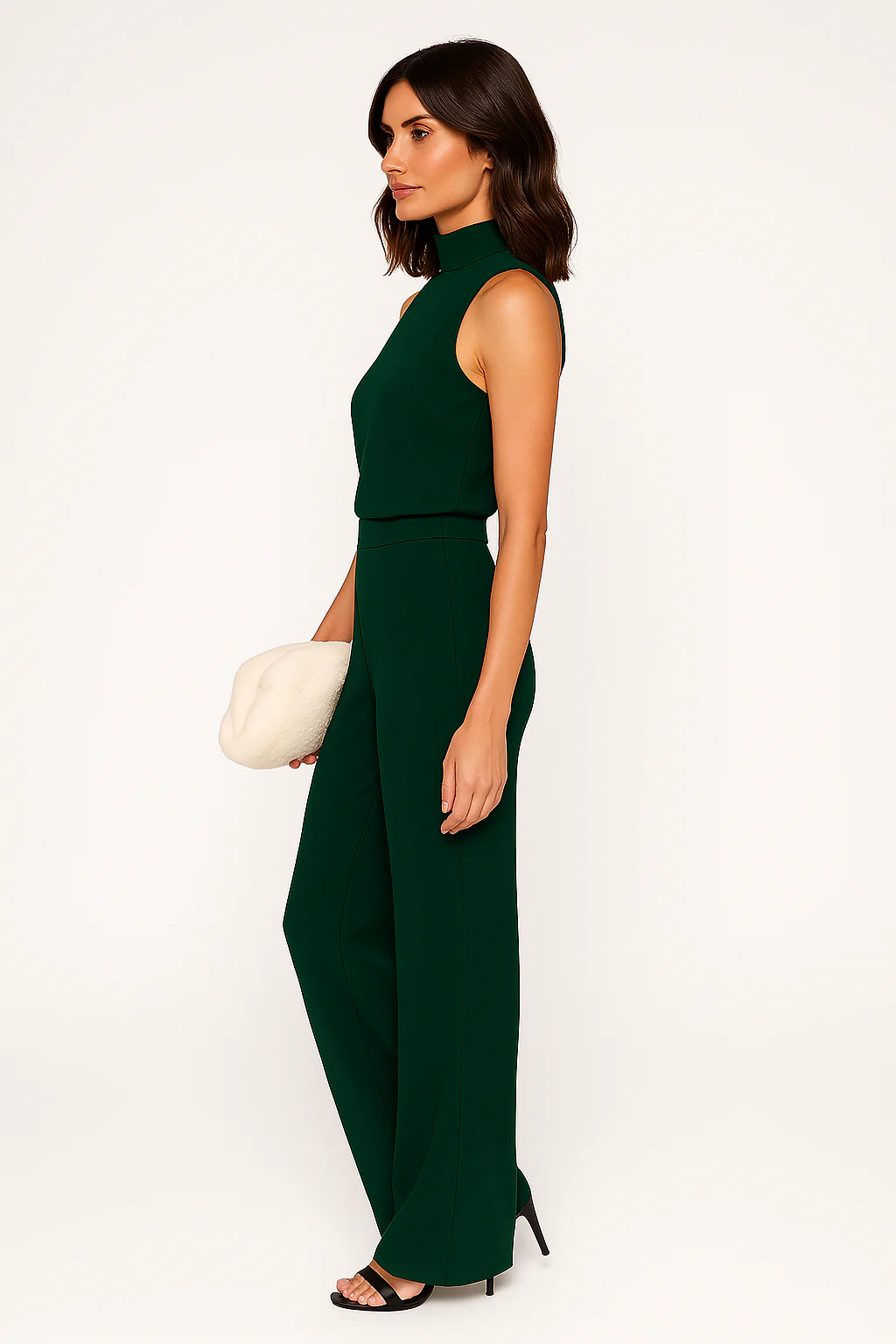 Emerald Green Sleeveless Jumpsuit - Wide Leg & Mock Neck - Image 5