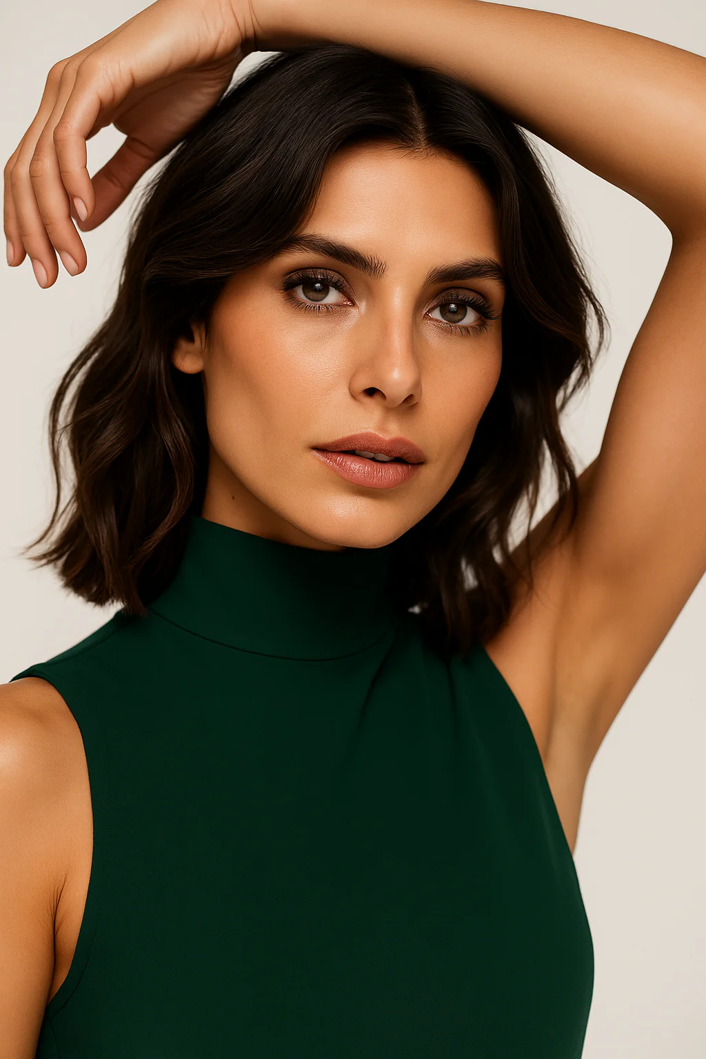Emerald Green Sleeveless Jumpsuit - Wide Leg & Mock Neck - Image 7