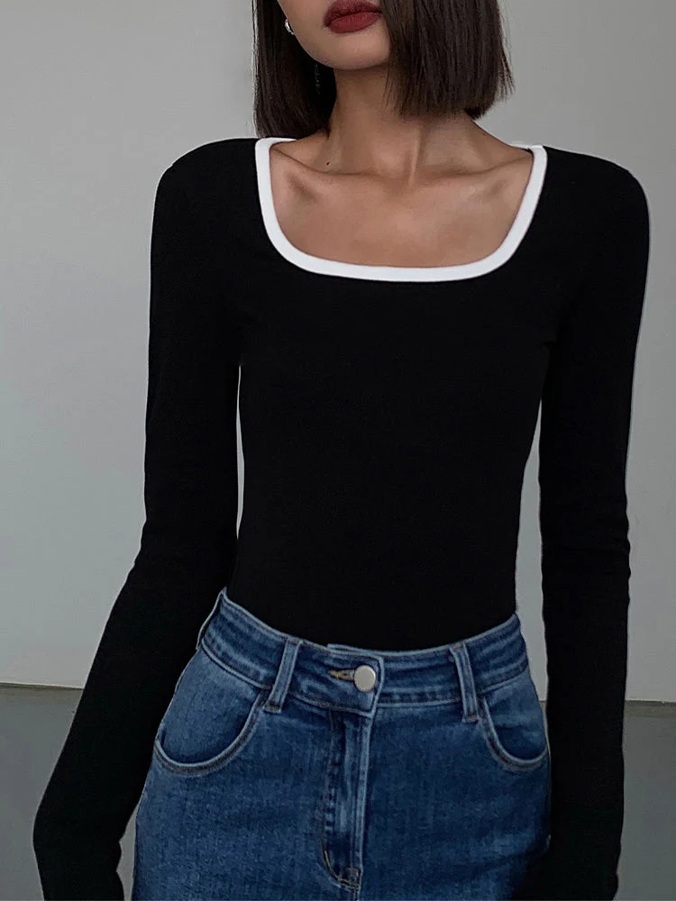 Square Neck Contrast Trim Top - Image 2