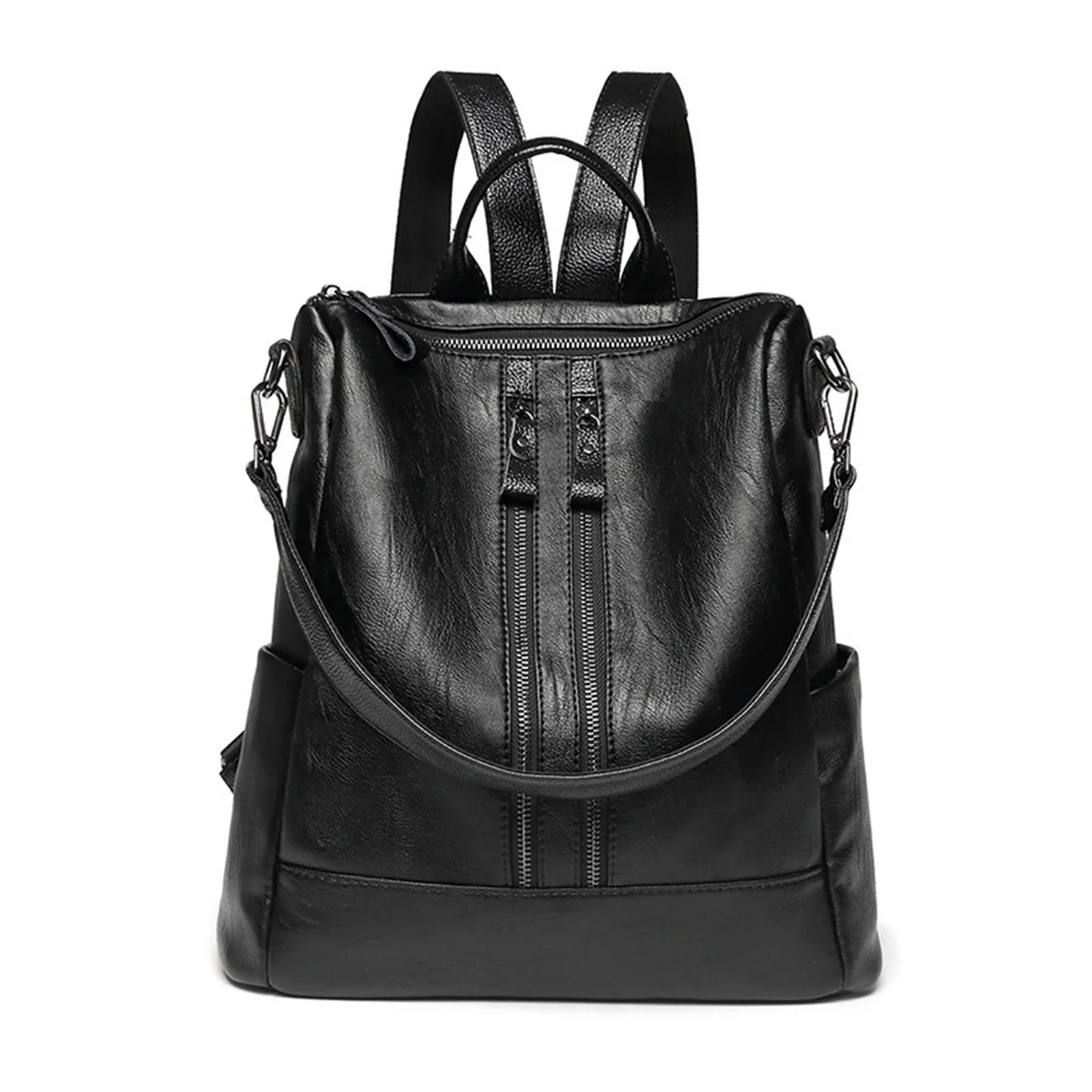 Modern PU Black Leather Backpack - Image 5