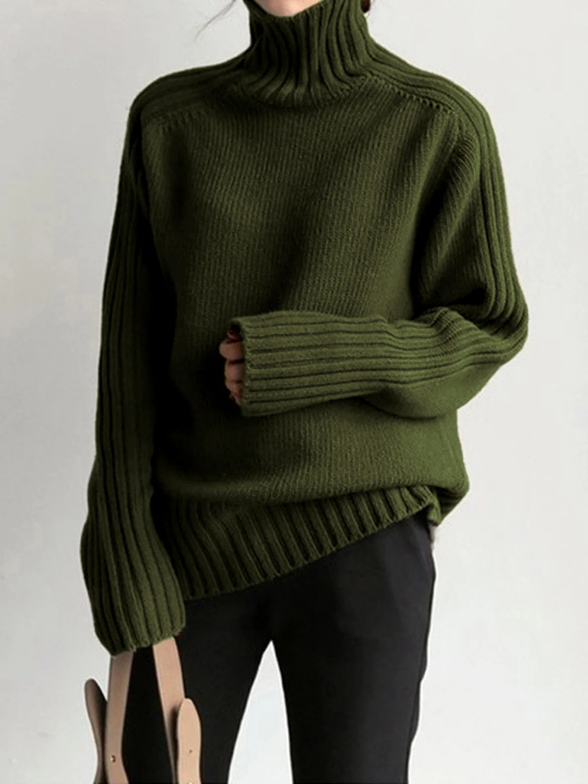 Ribbed Mock Neck Knit Sweater - Image 6