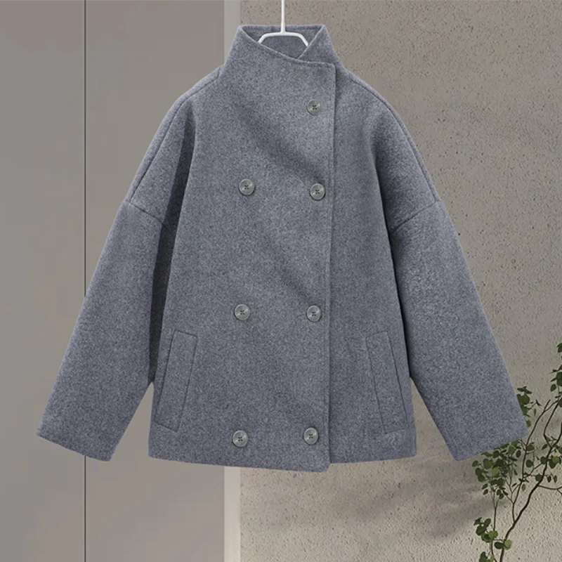 Stand Collar Women's Pea Coat - Image 11