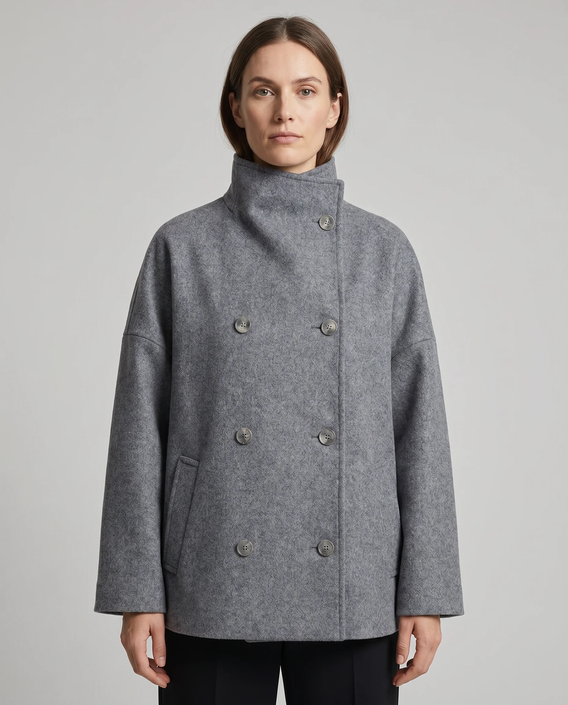 Stand Collar Women's Pea Coat - Image 3