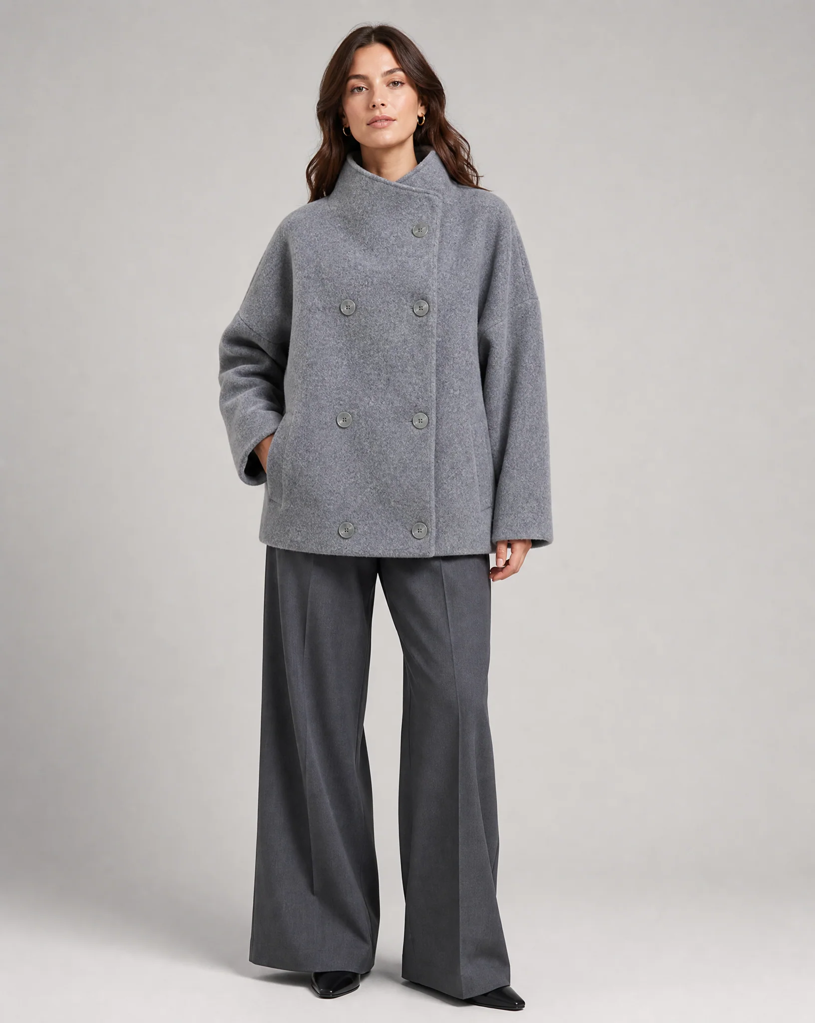 Stand Collar Women's Pea Coat - Image 4