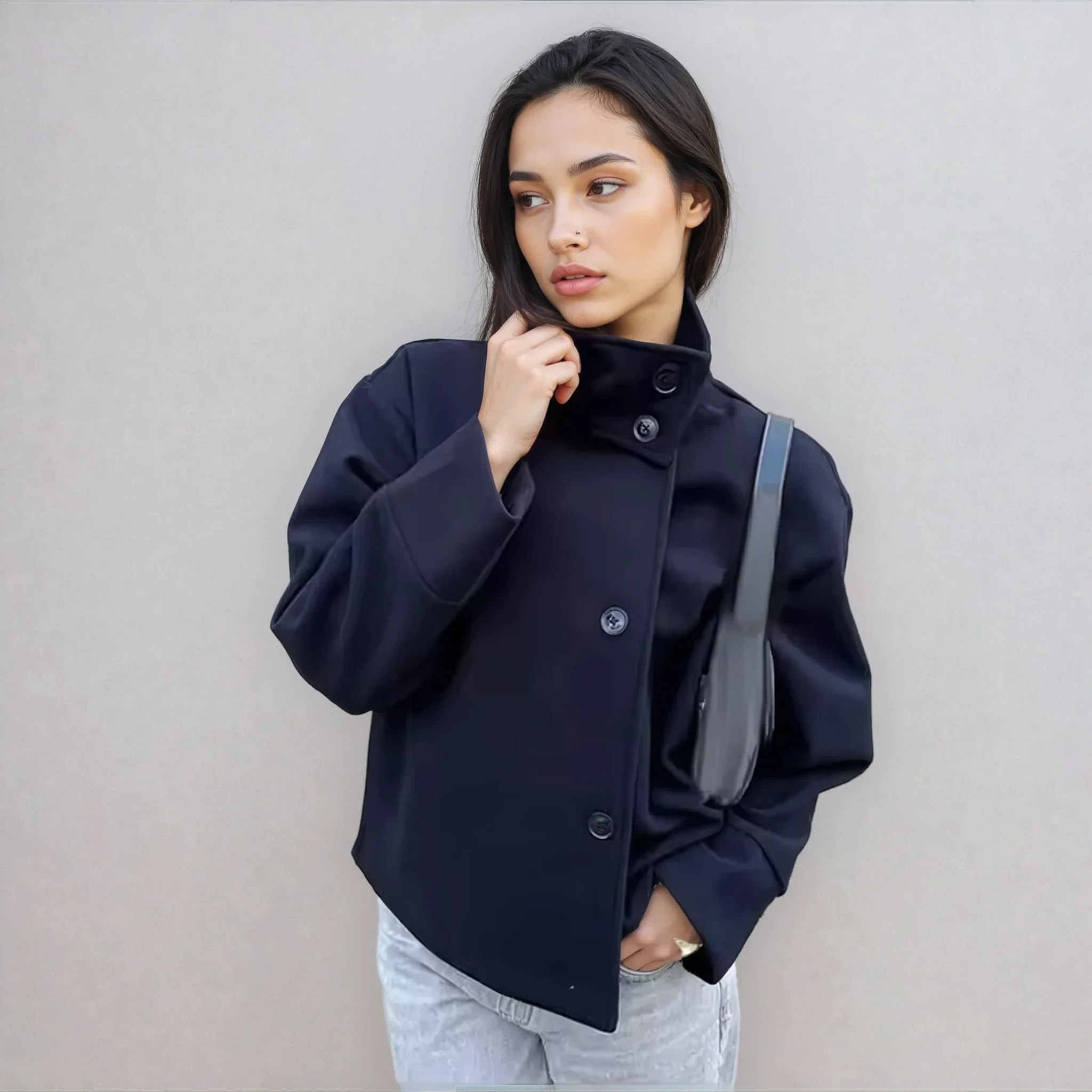 Stand Collar Women's Pea Coat - Image 5