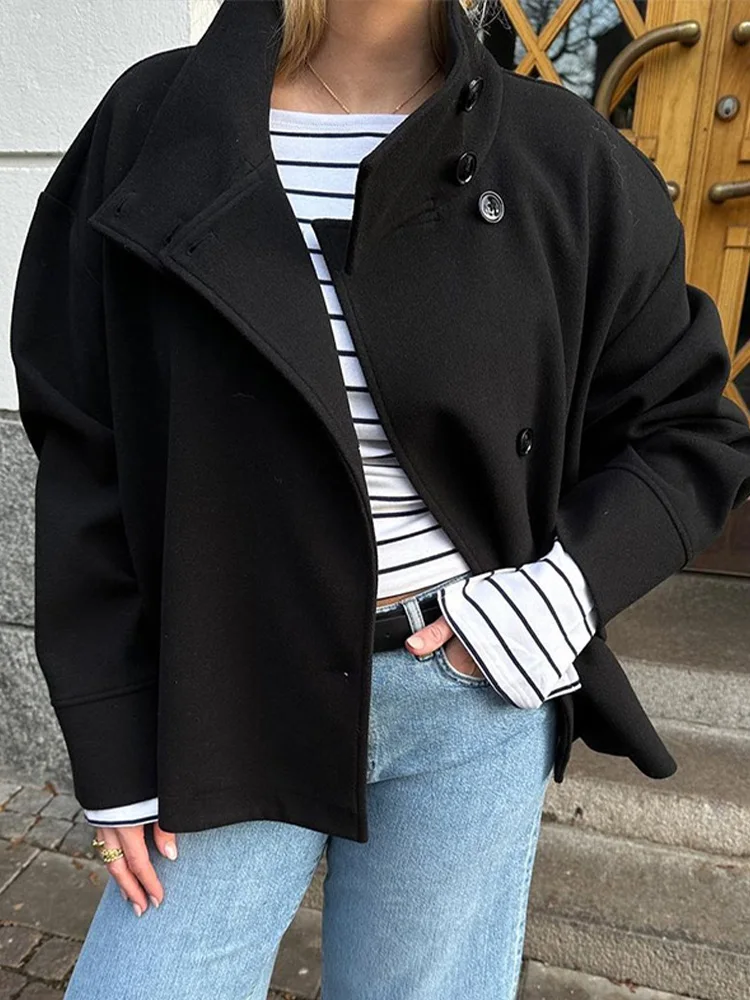 Stand Collar Women's Pea Coat - Image 7