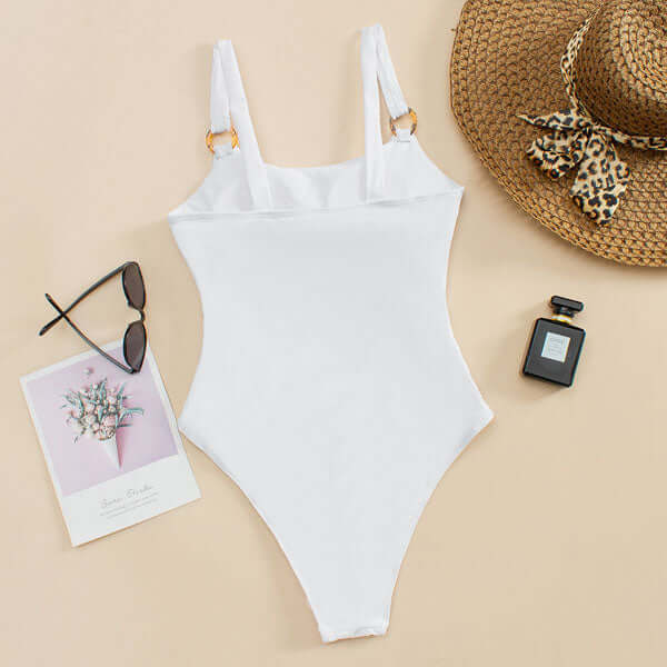 Swimsuit with Straight Neck and Open Front and Decorative Rings - Image 5