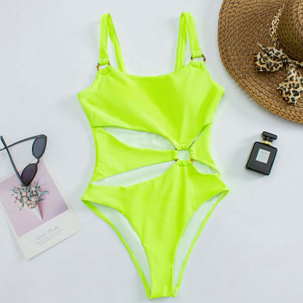 Swimsuit with Straight Neck and Open Front and Decorative Rings - Image 7