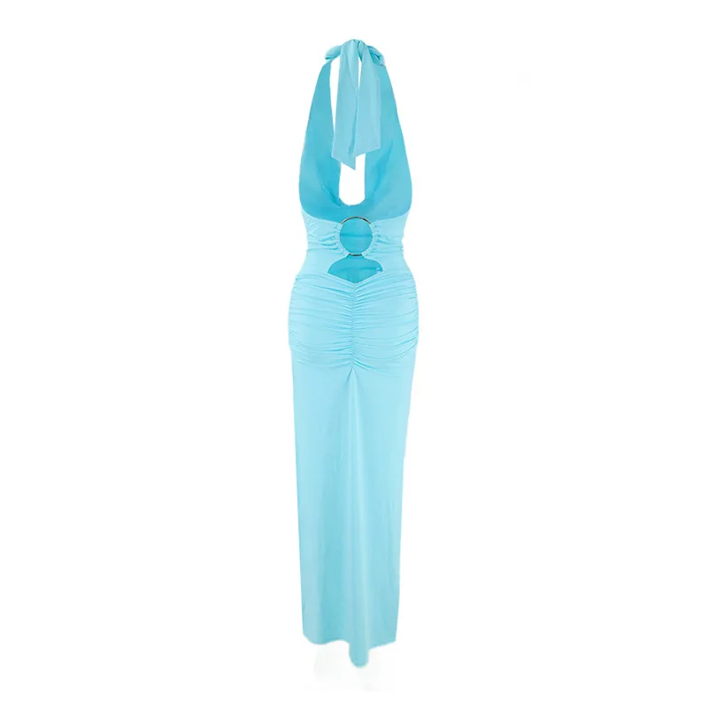 Halter Neck Backless Maxi Dress with Ring Detail - Image 6