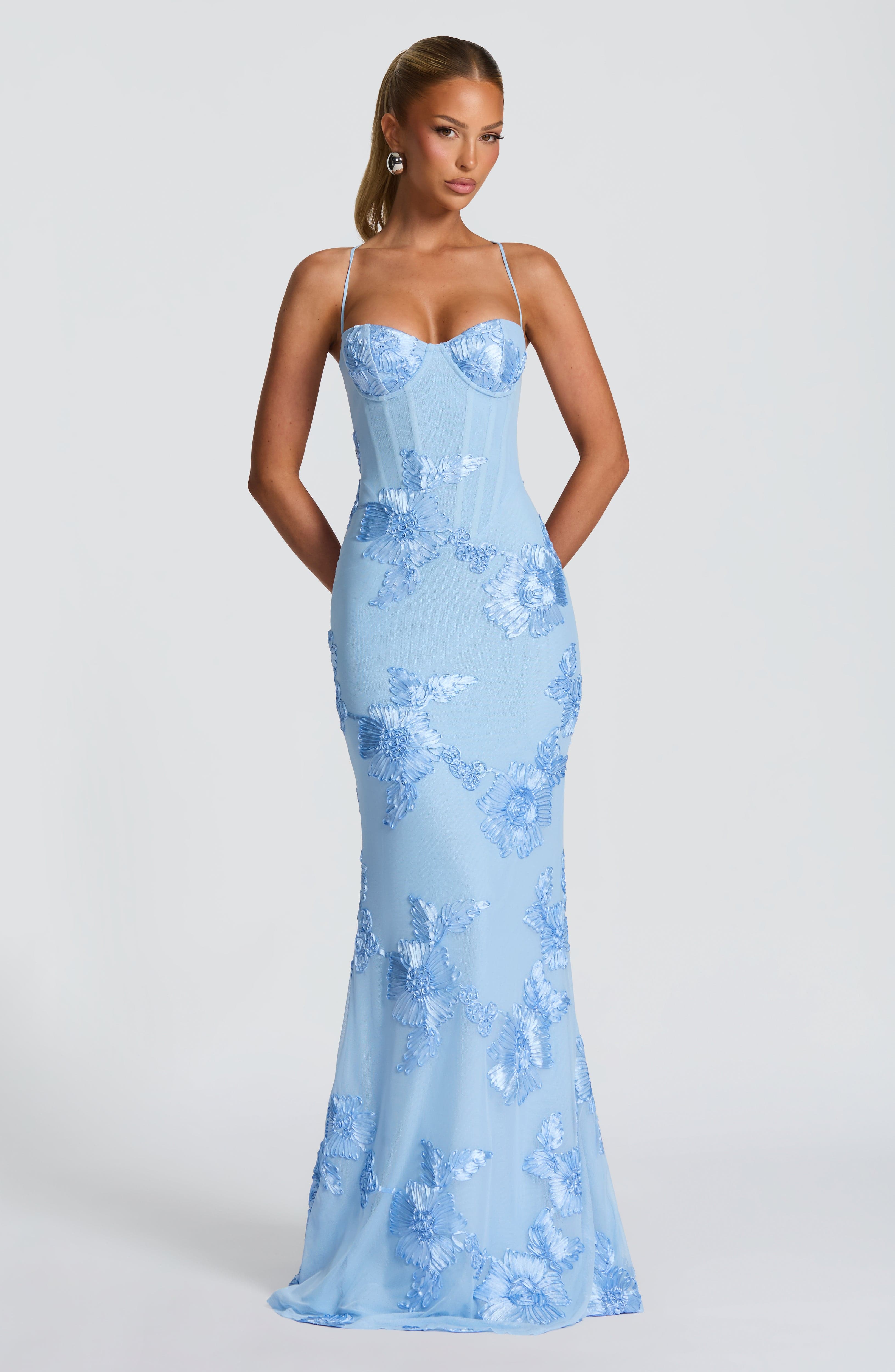 Floral Jacquard Wedding Guest Corset Maxi Dress - Image 11