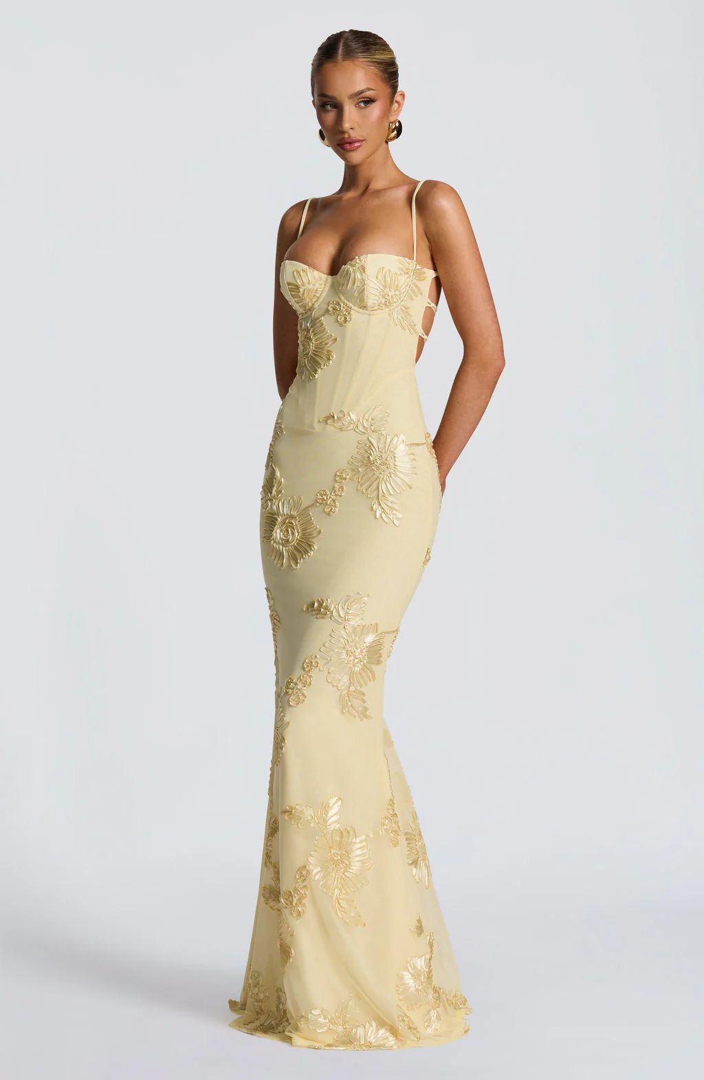 Floral Jacquard Wedding Guest Corset Maxi Dress - Image 3