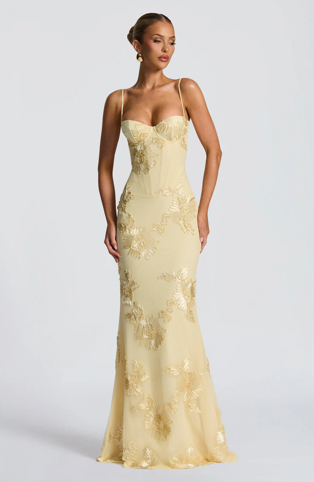 Floral Jacquard Wedding Guest Corset Maxi Dress - Image 4