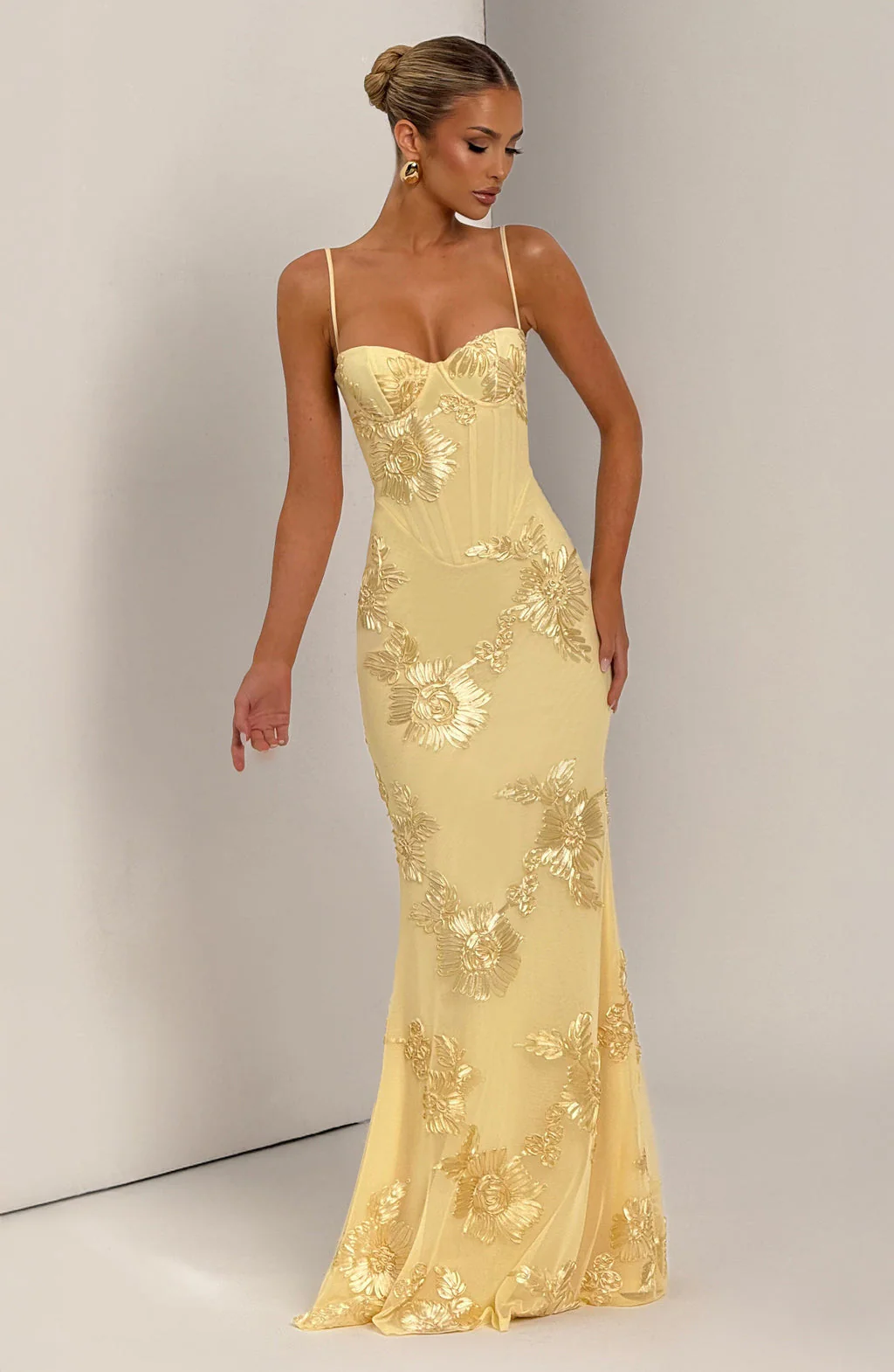Floral Jacquard Wedding Guest Corset Maxi Dress - Image 7