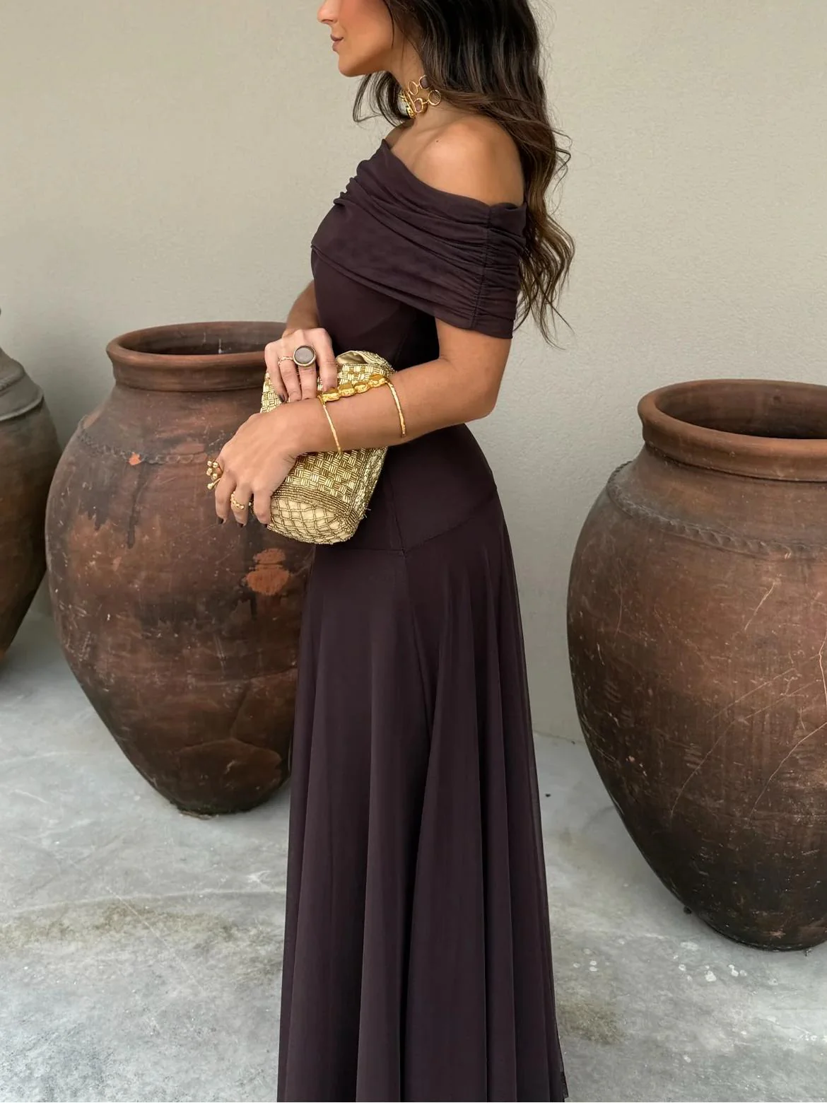 Off Shoulder Chiffon Maxi Dress - Image 4