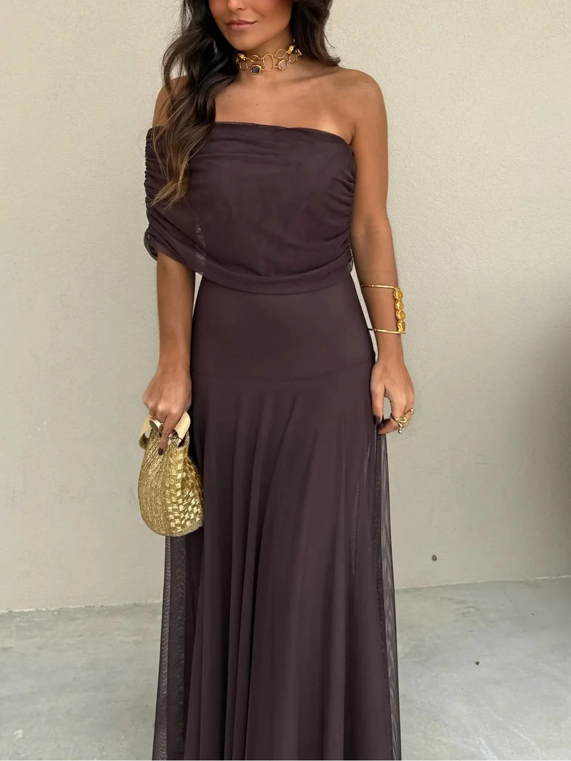 Off Shoulder Chiffon Maxi Dress - Image 5