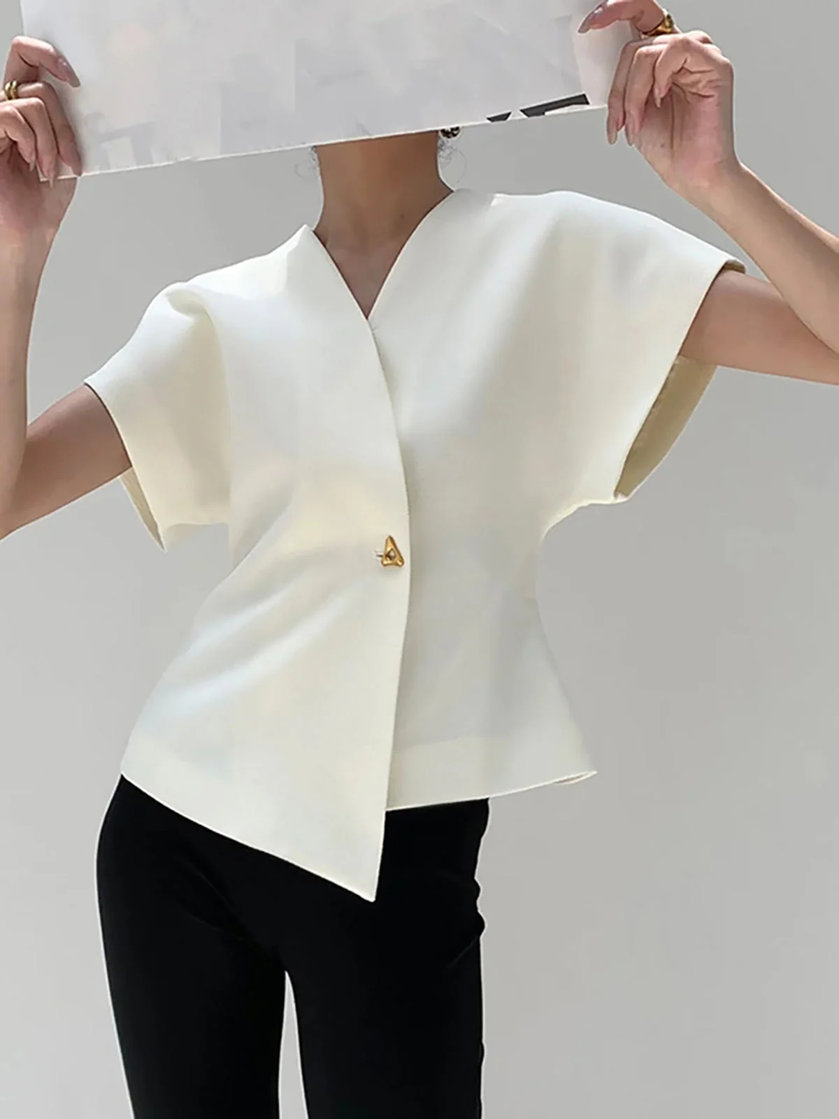 Trendy V-Neck Button Down Blouse - Image 3