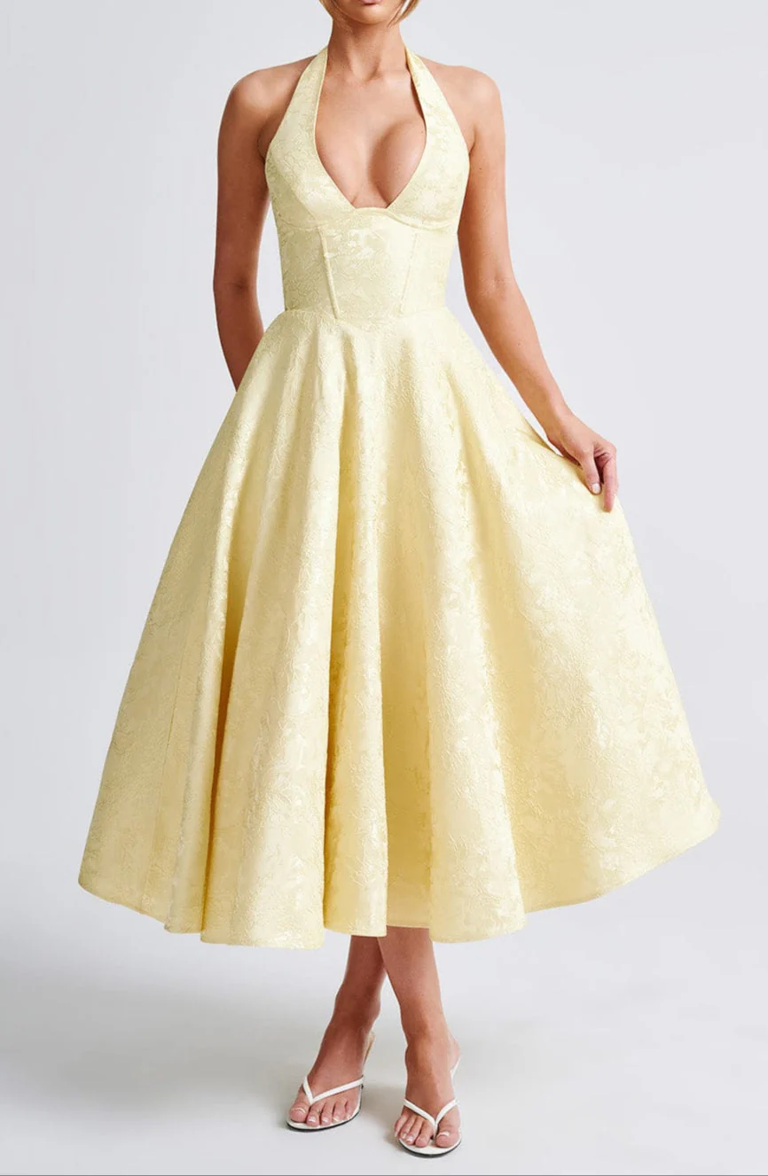Yellow Triana Wedding Guest Midi Dress - Image 10