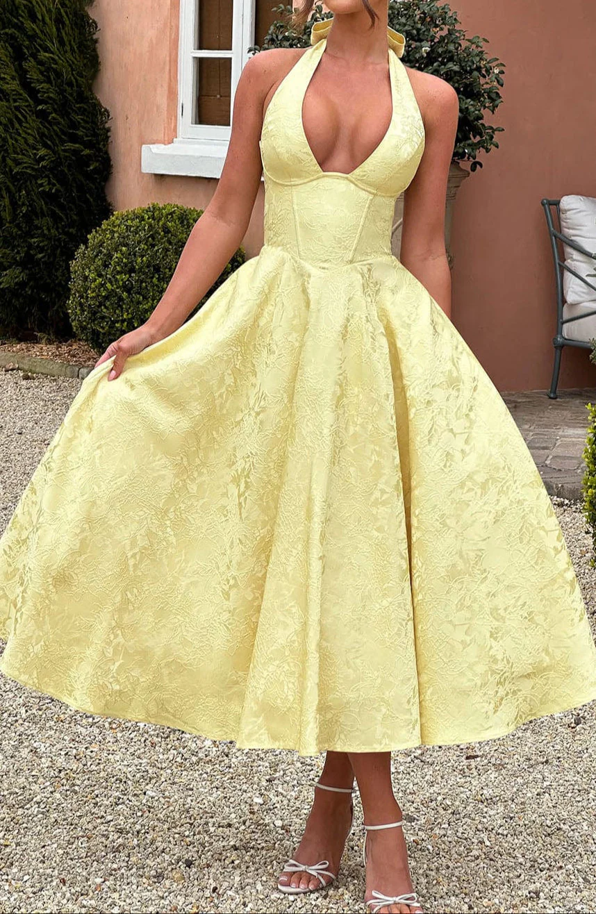Yellow Triana Wedding Guest Midi Dress - Image 2