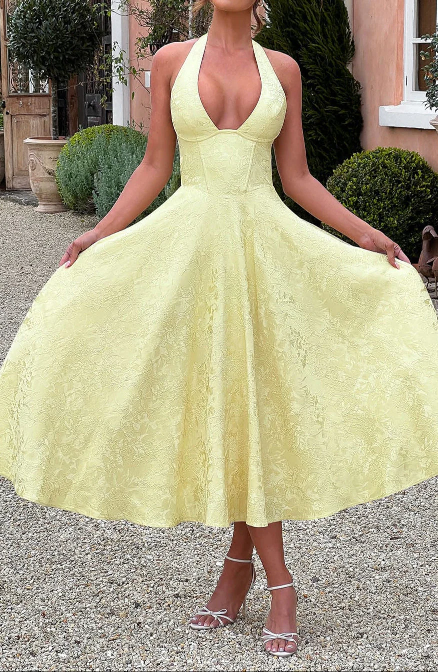 Yellow Triana Wedding Guest Midi Dress - Image 3