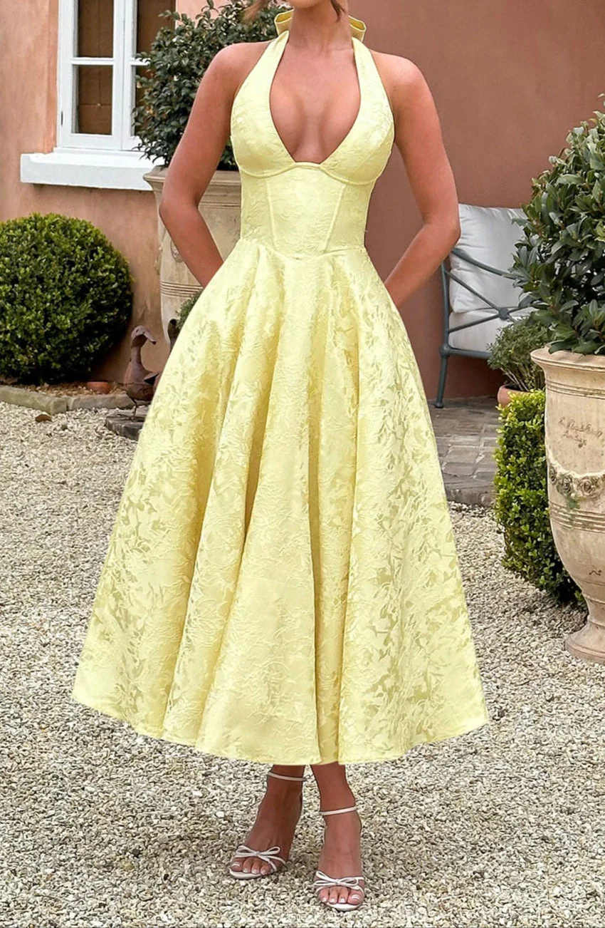 Yellow Triana Wedding Guest Midi Dress - Image 4